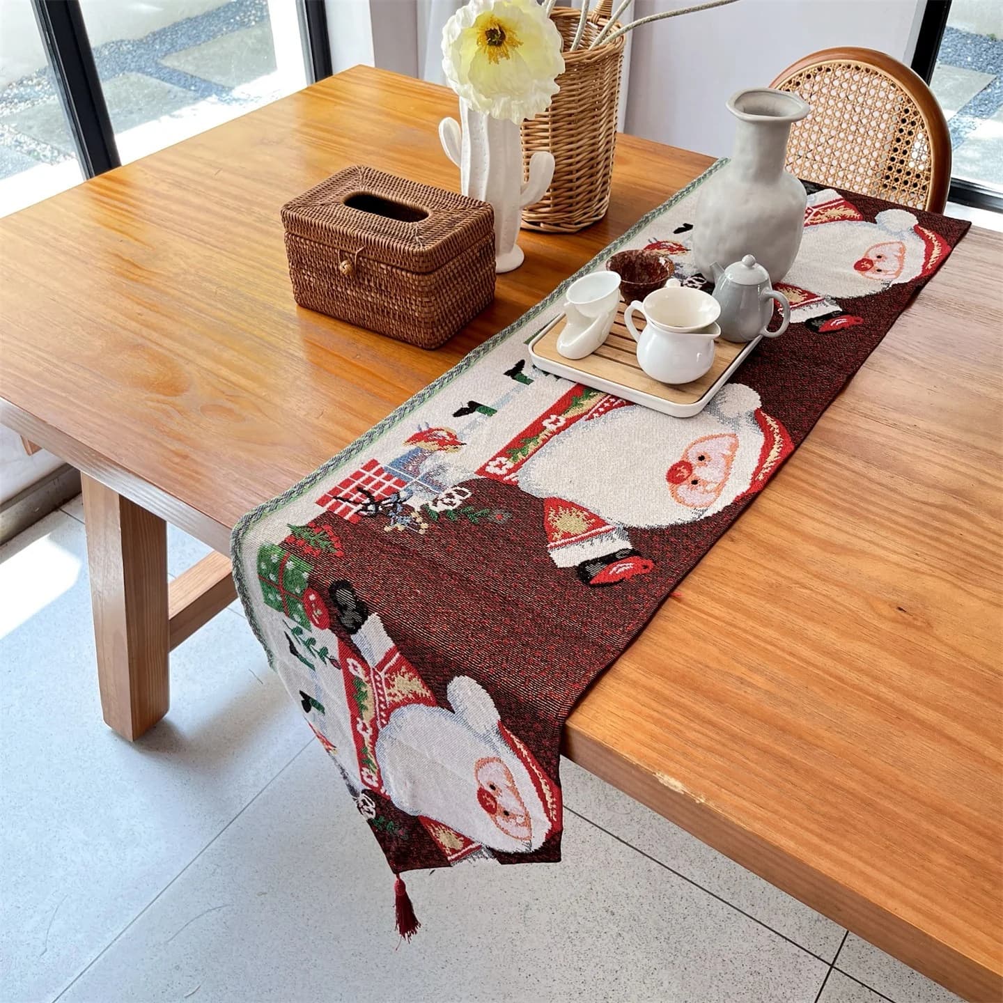 Christmas Table Runner Festive Holiday Party Decor for Dining Table
