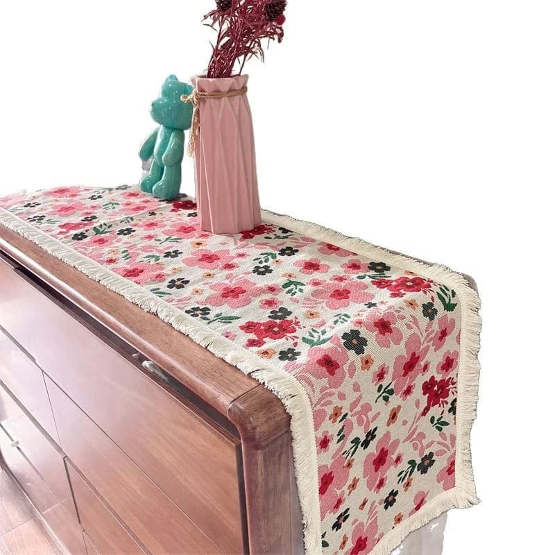 Floral Table Runner Cotton Blend Decorative Cloth for Dining