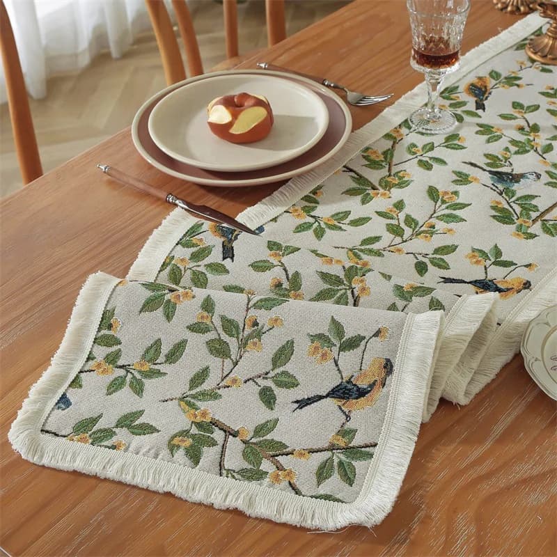 Floral Table Runner Cotton Blend Decorative Cloth for Dining