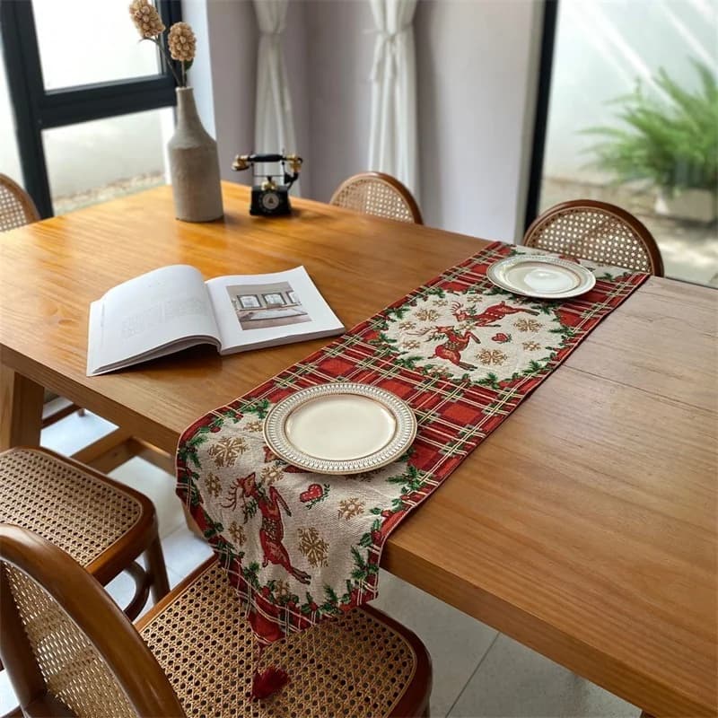 Christmas Table Runner Festive Holiday Decor Cotton Blend Long Strip