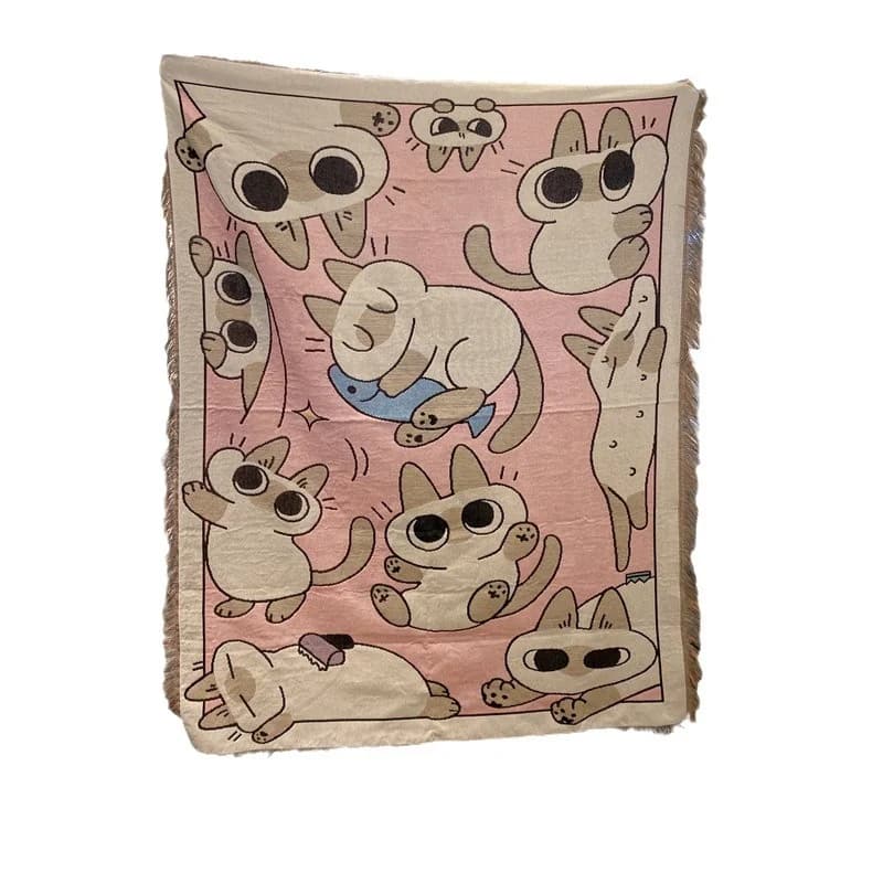 Pink Cartoon Cat Sofa Throw Blanket for Single Seat Couch