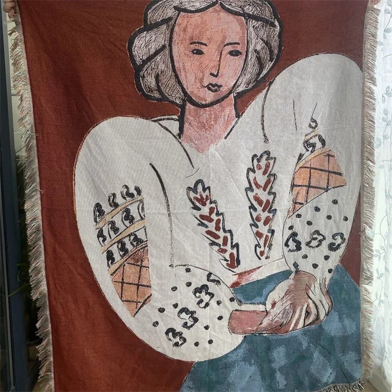 Matisse Style Art Tapestry Throw Blanket for Sofa Wall Decor