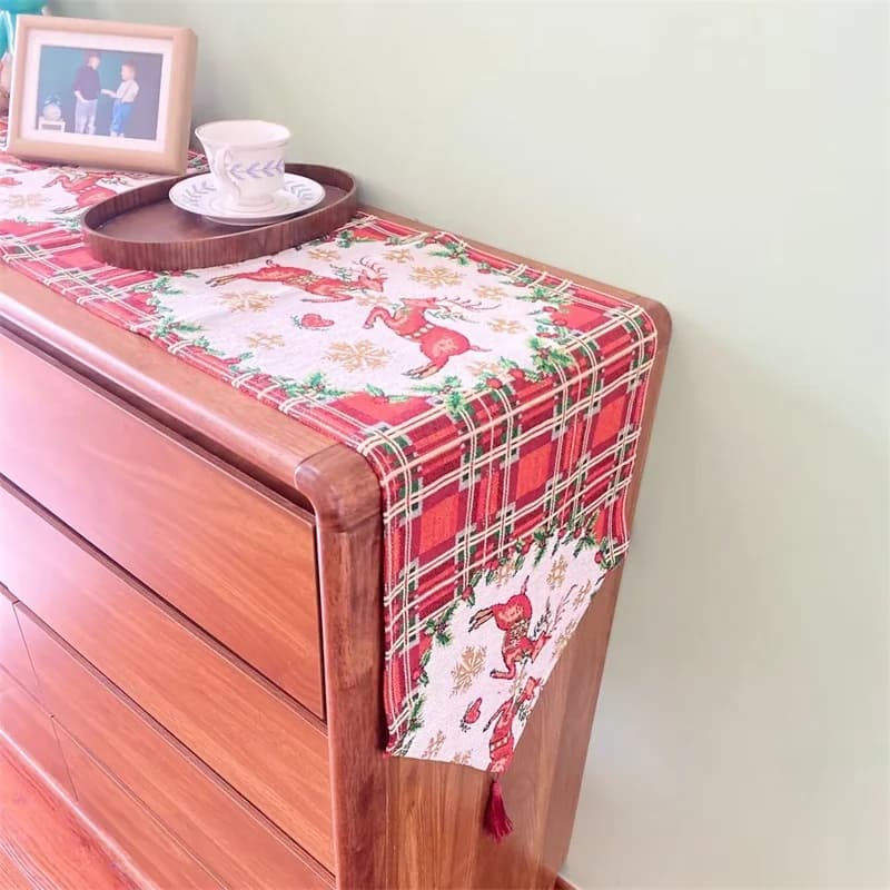 Christmas Table Runner Cotton Linen Blend Festive Decor for Sideboard